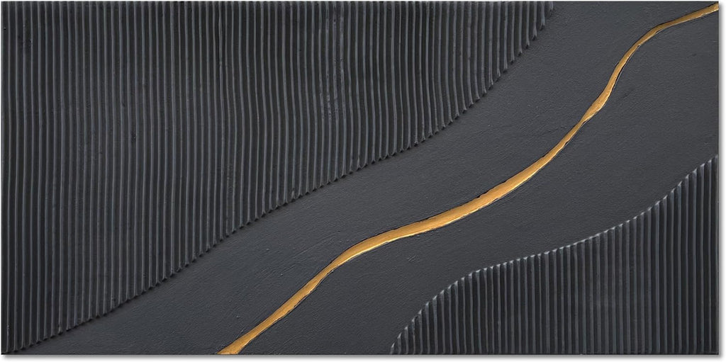 NANKAI Art Hand Painted Black and Gold Texture Minimalist Oil Painting 24x48 inch Home wall Deco Art Painting