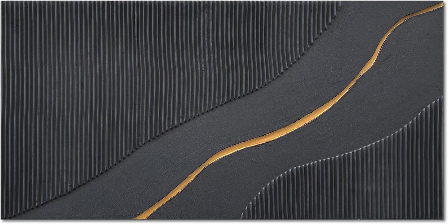 NANKAI Art Hand Painted Black and Gold Texture Minimalist Oil Painting 24x48 inch Home wall Deco Art Painting