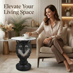Modern Wolf Head Side Table, Artistic Animal Sculpture End Table with Faux Marble Top, Unique Fiberglass Accent Table for Living Room & Bedroom, Ideal Gift for Wolf Lovers (Realistic)
