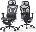 CYKOV Ergonomic Office Chair with Footrest - Adjustable Lumbar Support & Headrest, 90-160° Reclining Mesh Back Computer Chair - Home Office/Gaming, 350lbs Capacity (B-Black, Mesh)