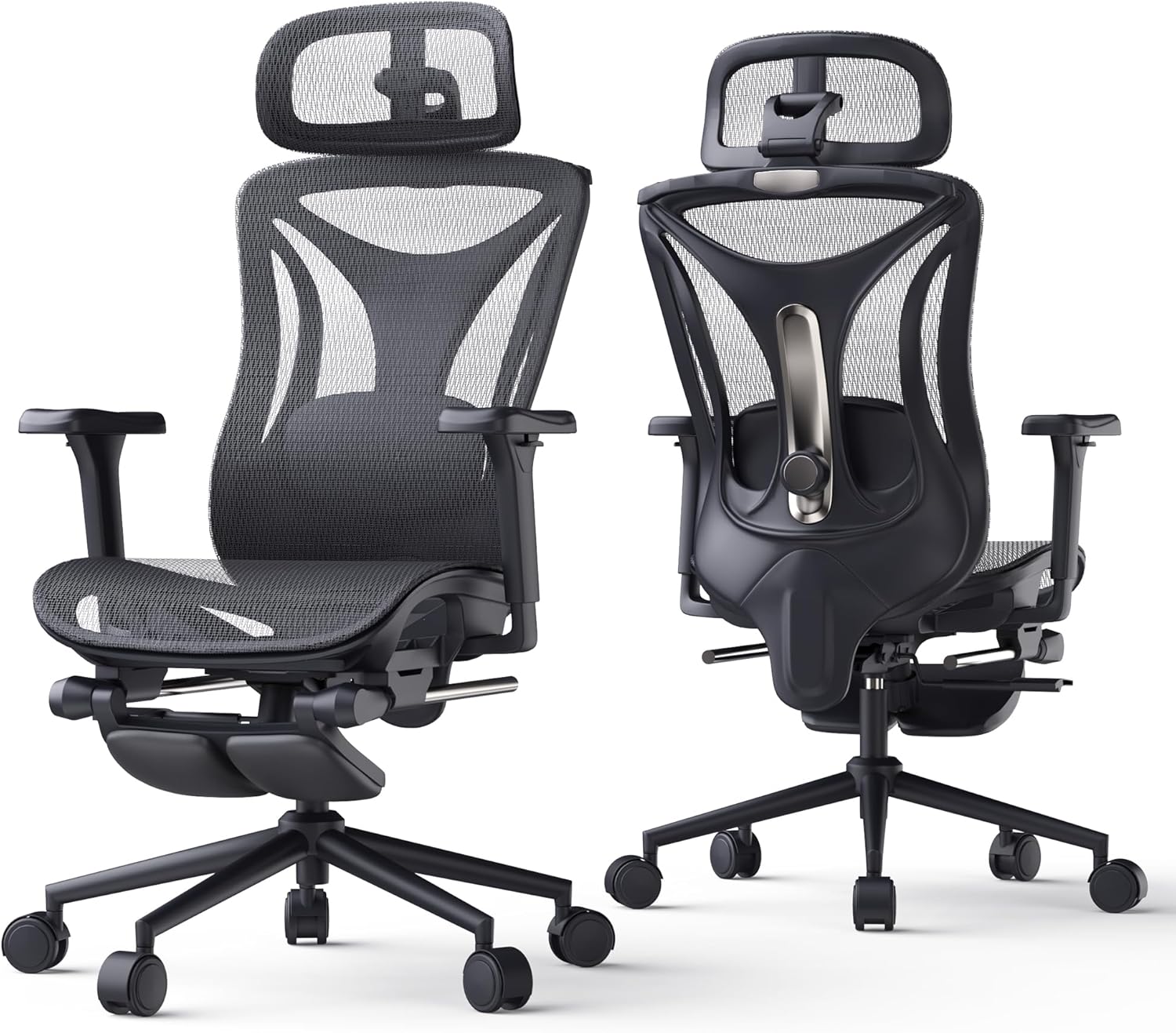 CYKOV Ergonomic Office Chair with Footrest - Adjustable Lumbar Support & Headrest, 90-160° Reclining Mesh Back Computer Chair - Home Office/Gaming, 350lbs Capacity (B-Black, Mesh)