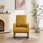 27.2" Rocking Chair for Nursery, Polyeste with Morden High Back and Side Pocket, Rocking Accent Armchair with Rubber Wood Legs for Living Room, Bedroom for Mom Nursery Morden, Mustard