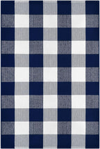 KOZYFLY Buffalo Plaid Area Rugs 2.3x3.6 Ft Blue and White Rug Washable Front Door Mat Woven Cotton Indoor Outdoor Rug for Front Porch Kitchen Entryway Patio Farmhouse Checkered Doormat