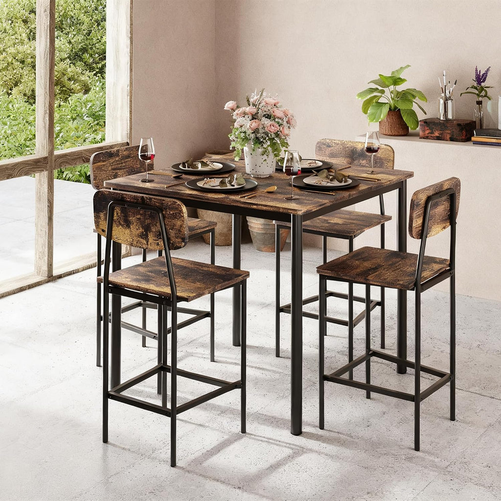 NUNU LAB Kitchen Table and Chairs of 4, Dining Table Set for 4 with Space Saving, Sturdy Industrial Space Saving Dinette Set for Pub, Dining Room, Rustic Brown