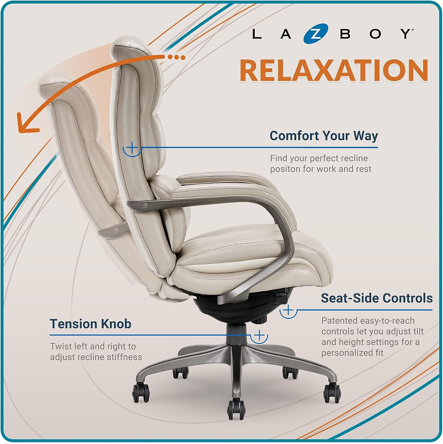 La-Z-Boy Aberdeen Bonded Leather Executive Chair, Beige