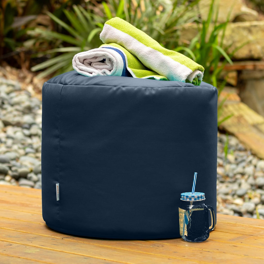Jaxx Spring Indoor/Outdoor Bean Bag Pouf Ottoman, Navy