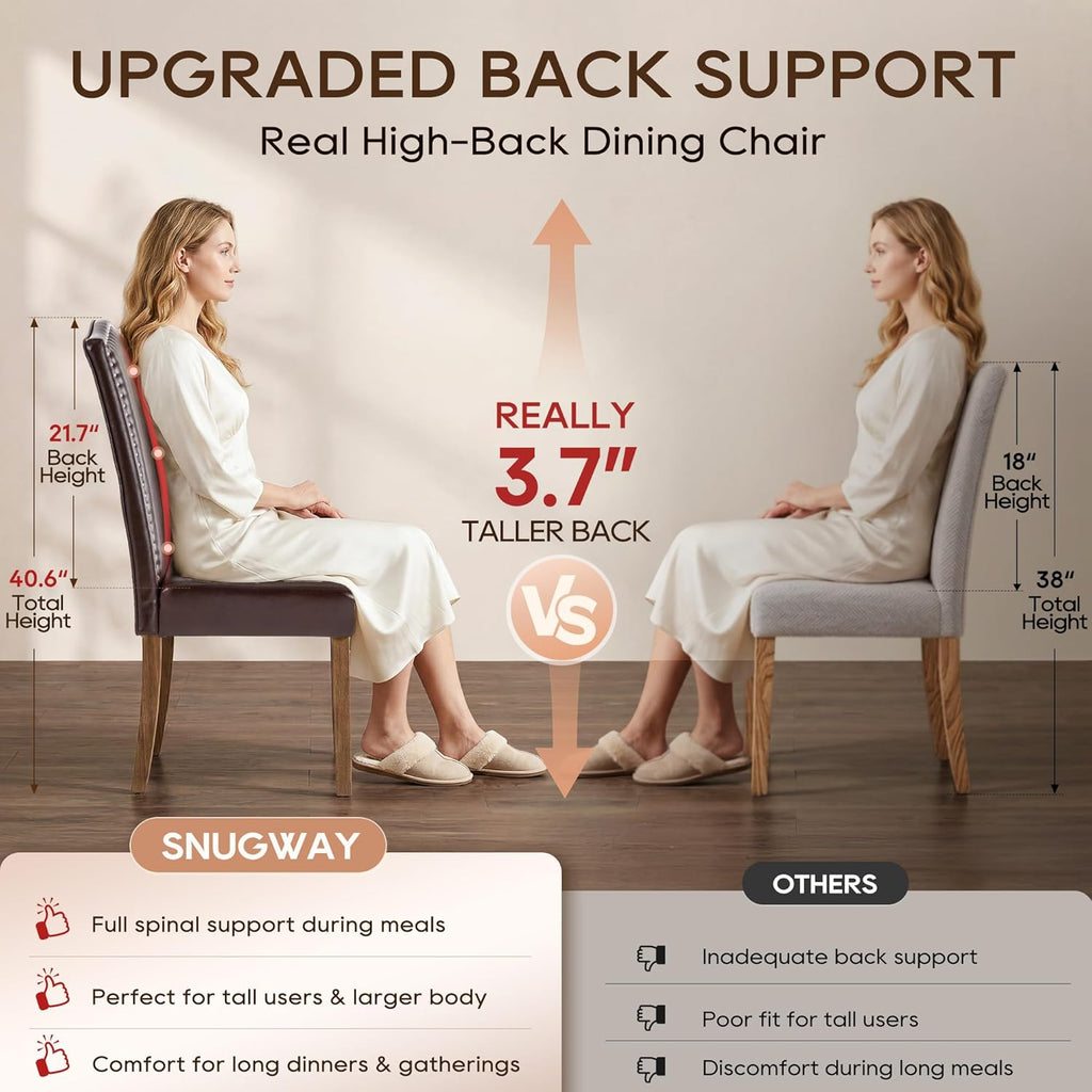 Upholstered Dining Chair Stylish Parsons Kitchen High Back with Silver Nailhead Trim & Wood Legs, 4-Pack, PU Dark Brown