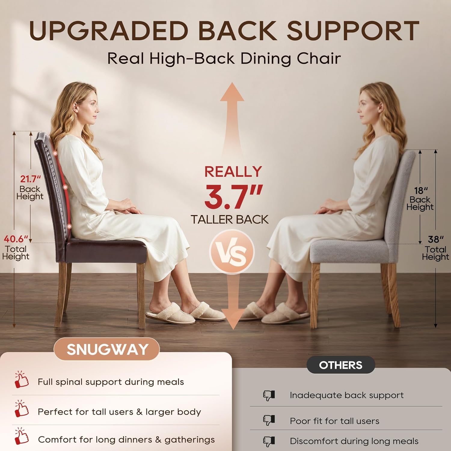 Upholstered Dining Chair Stylish Parsons Kitchen High Back with Silver Nailhead Trim & Wood Legs, 4-Pack, PU Dark Brown