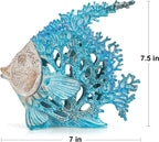 VVGIFTS Beach Coastal Decor Coral Reef Angelfish Home Office Desk Decor Sculpture Statue for Tabletop Shelf Bathroom Decoration Ornament Gift (Turquoise and Blue)