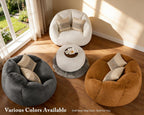 Oversized Bean Bag Chair with Footstool for Adults, Giant Fuzzy Accent Reading Chair with Ottoman Pouf, Lounge Chair Chaise Indoor, Faux Fur Round Large Floor Sofa Couch for Game, Beige