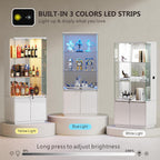 Lvifur 71” Tall Display Cabinet with Glass Doors, Modern Curio Cabinet Display Cases for Collectibles, Living Room Bookcase Locking Cabinet with Lights & Human Body Sensor, Gift for Father (White)