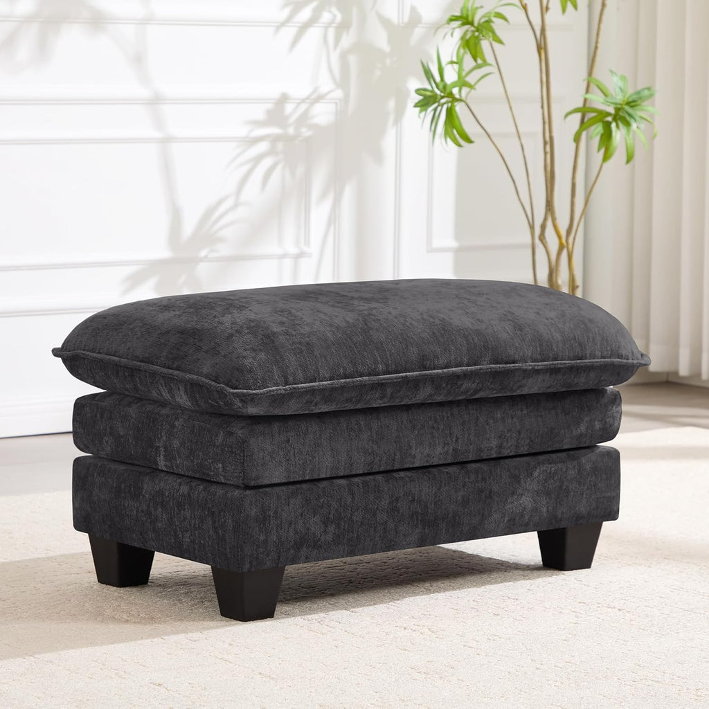 36 INCH Foot Stools Ottoman Chenille Foot Rest Stool Rectangular Upholstered Ottoman Under Desk Footrest for Living Room Bedroom Entryway,Darkgrey