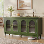 iPormis Fluted Arched Buffet Cabinet with Storage, 59" Vintage Sideboard with Glass Door & Adjustable Shelves, Mid Century Modern Solid Wood Credenza Accent Cabinet for Living Room, Entryway, Green