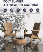 Folding Adirondack Chairs, All-Weather Resistant HDPE Patio Firepit Chairs, Sturdy Outside Chairs with Cup Holder, Pre-Installed Lawn Chairs Load Capacity 385lb, Weathered Wood