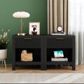 Nightstand Set of 2, Mid Century Modern Wooden Farmhouse Fluted Cabinet Bedside Cabinet, Boho End Table Side Table with Storage Drawer and Open Shelf, for Living Room, Office (Black)