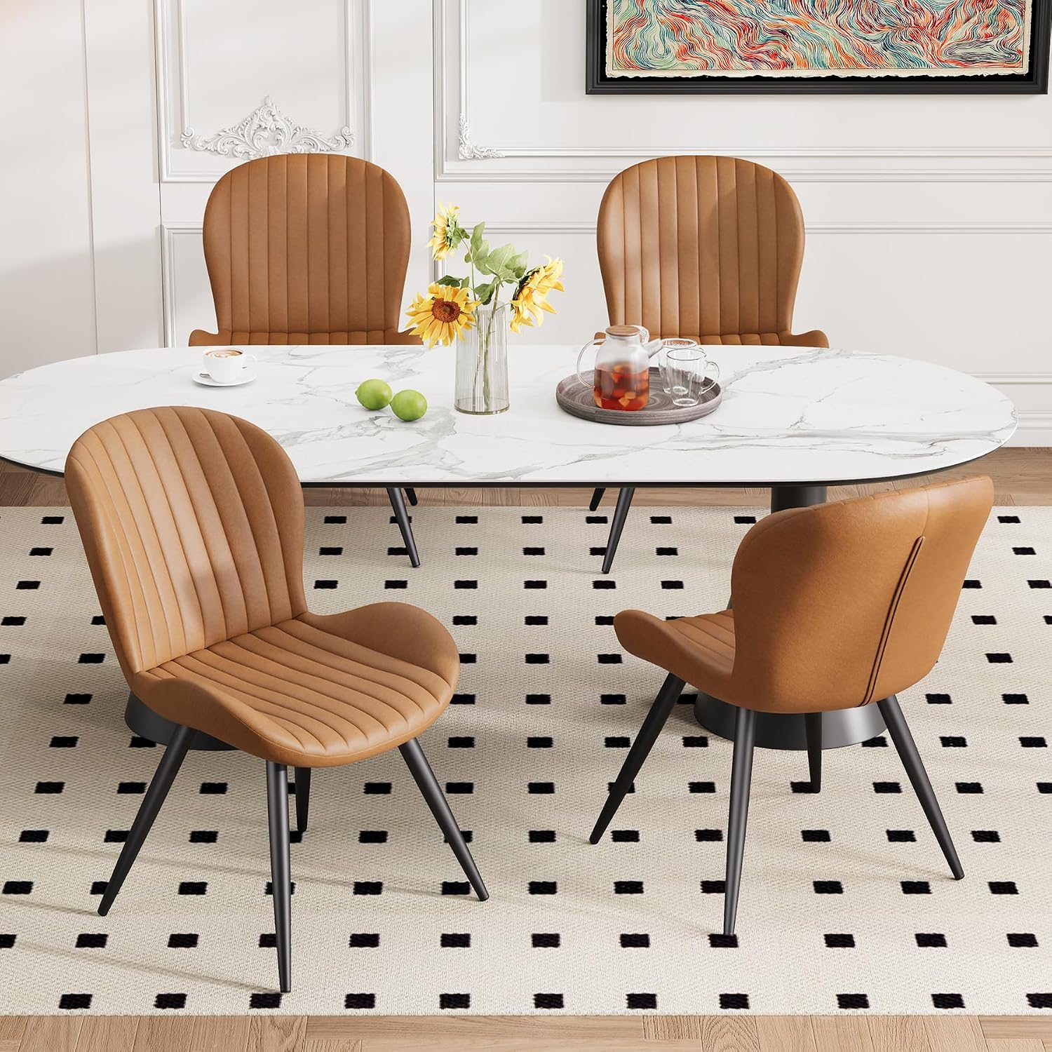 Dining Chairs Set of 4, Modern Dining Room Chairs, Fabric Kitchen Chair Upholstered Dining Chairs with Thick Cushions for Kitchen and Dining Room Brown