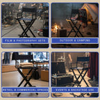 30-inch Directors Chair with Black Wood Frame and Navy Blue Canvas Seat and Backrest Folding Portable Bar Height Tall Chair for Makeup Artists, Filmmaking Events, Patio Camping, and Home Use
