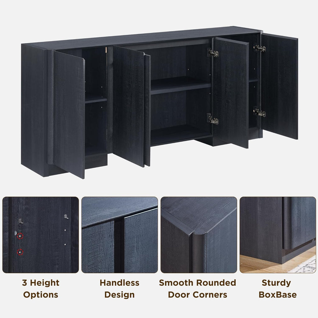 JXQTLINGMU 66" Large Sideboard Buffet Cabinet with Storage, 30" Tall Modern Kitchen Storage Cabinet, Adjustbale Shelf, Coffee Bar, Long Accent Table for Dining Room,Living Room, Entryway, Black
