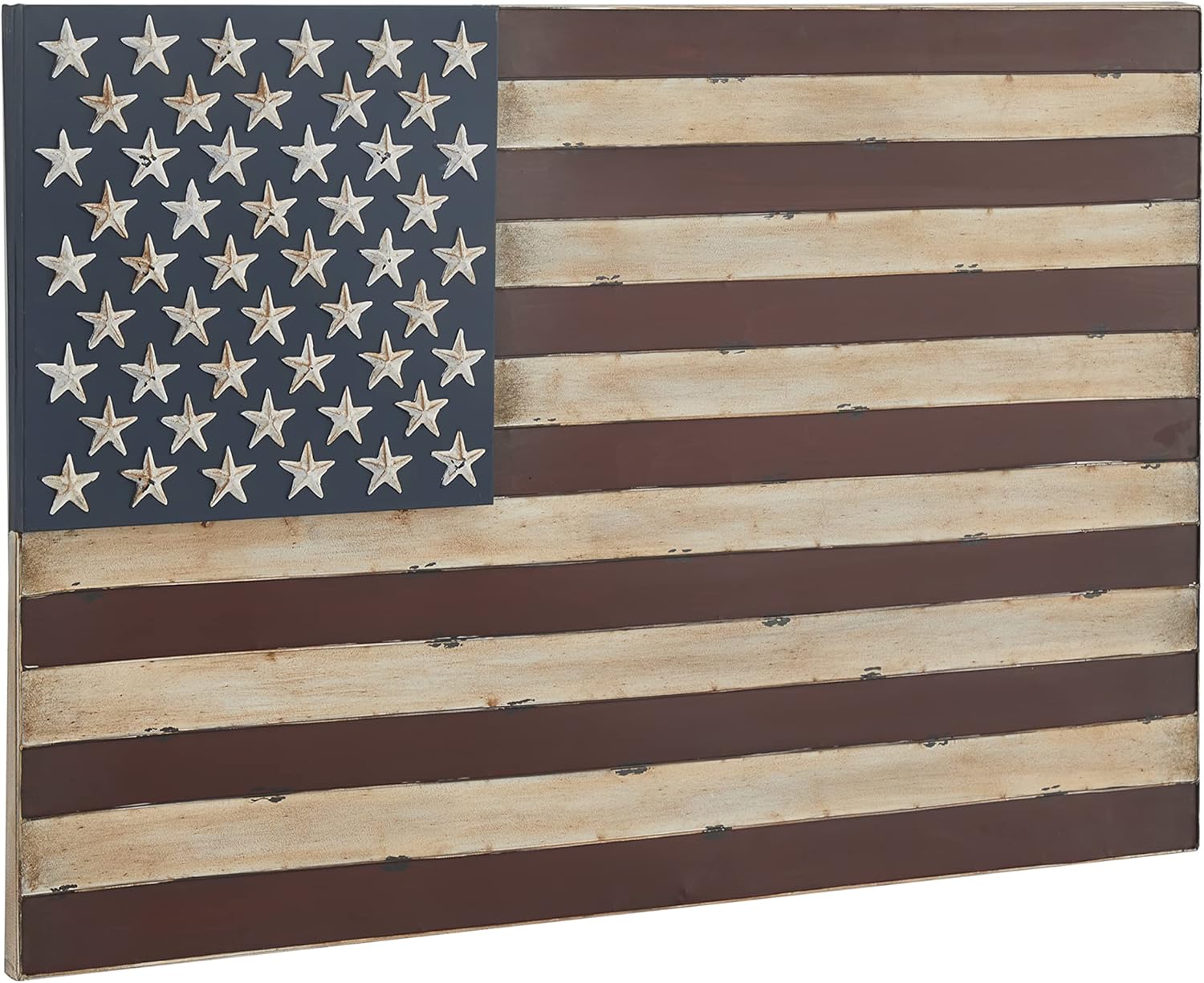 Deco 79 Metal American Flag Home Wall Decor Indoor Outdoor Wall Sculpture, Wall Art 38" x 2" x 26", Red