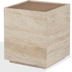 SAFAVIEH Couture - Leslianne Square Accent Table - Natural Solid Wood Top & Travertine - Modern Pillar Design - Fully Assembled for Living Room, Bedroom & Entryway, 16" W x 16" D x 18" H (SFV5779A)