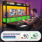 DurayLoly 39.4" Computer Desk with Hutch & Monitor Stand,Gaming Desk with Shelves & Drawers, Writing Desk with LED &Power Outlet,Office Desk,Study Desk for Bedroom Home Office,Small Space,Black