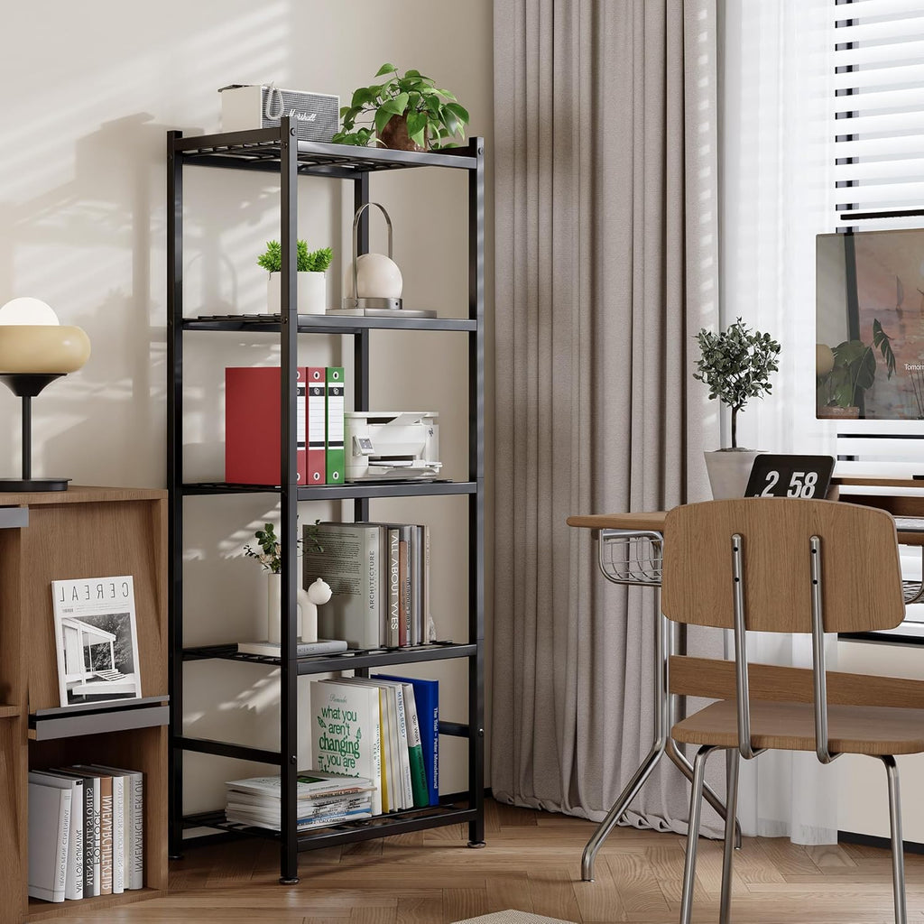 Storage Shelves, 5-Tier Metal Shelving Unit with Adjustable Feet, Compact Shelf Organizer for Garage, Kitchen, Pantry and Closet Organization,17.7" x 11.8" x 56.3", Black