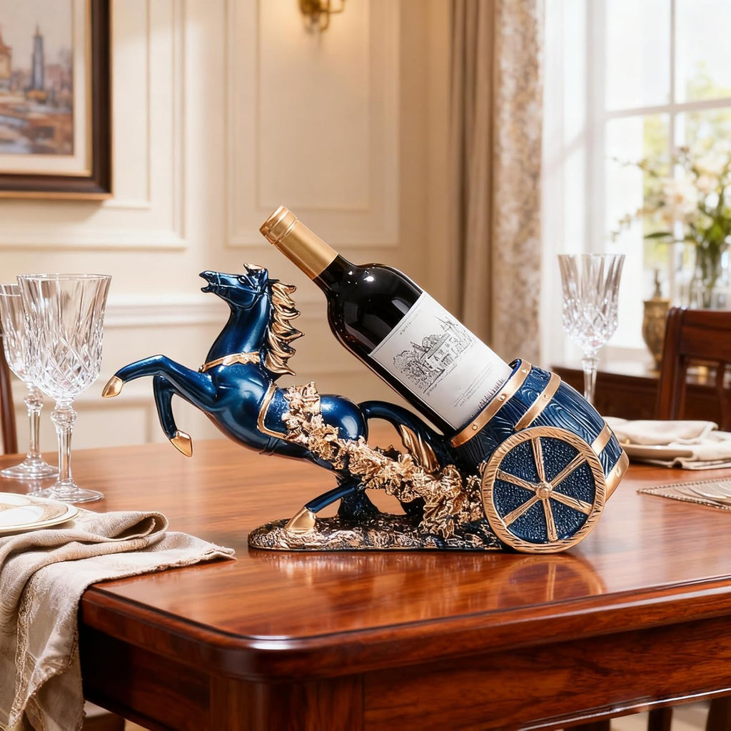 Horse Wine Bottle Holder,Decorative Wine Bottle Display,17.3x8.6x5.5in,Blue | Resin Sculpture Wine Racks Figurines for Kitchen/Cellar/Bar Decor Organizer,Year of the Horse 2026 Gifts for Housewarming
