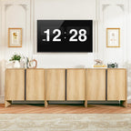 BERRYMERRY 2 Door Fluted Sideboard Buffet Cabinet with Storage, Modern Wood Cabinet with Adjustable Shelves for Living Room, Dining Room (Light Wood 6 Doors)