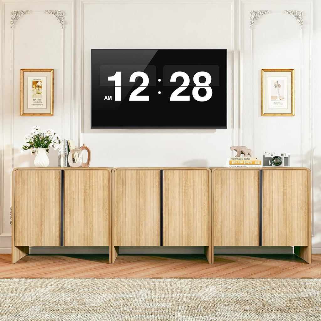 BERRYMERRY 2 Door Fluted Sideboard Buffet Cabinet with Storage, Modern Wood Cabinet with Adjustable Shelves for Living Room, Dining Room (Light Wood 4 Doors)