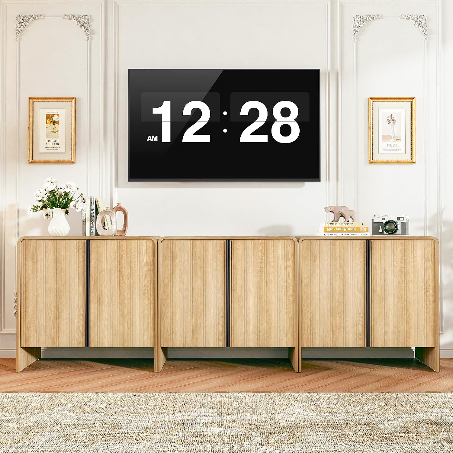 BERRYMERRY 2 Door Fluted Sideboard Buffet Cabinet with Storage, Modern Wood Cabinet with Adjustable Shelves for Living Room, Dining Room (Light Wood 4 Doors)
