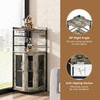 TANGZON Corner Bar Cabinet, 2 Mesh Doors Wine Cabinet with Glass Holders, Adjustable Shelf & Anti-Tipping Devices, Industrial Liquor Wine Drinks Storage Sideboard for Home Bar Kitchen Cellar