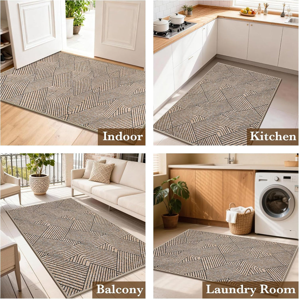 Indoor Door Mat 24"x36", Low-Profile Welcome Front Door Mat Indoor Entrance, Non Slip Rubber Backing Inside Doormat Washable Entryway Dirt Resistant & Absorbent 2x3 Entry Mat, Light-Brown