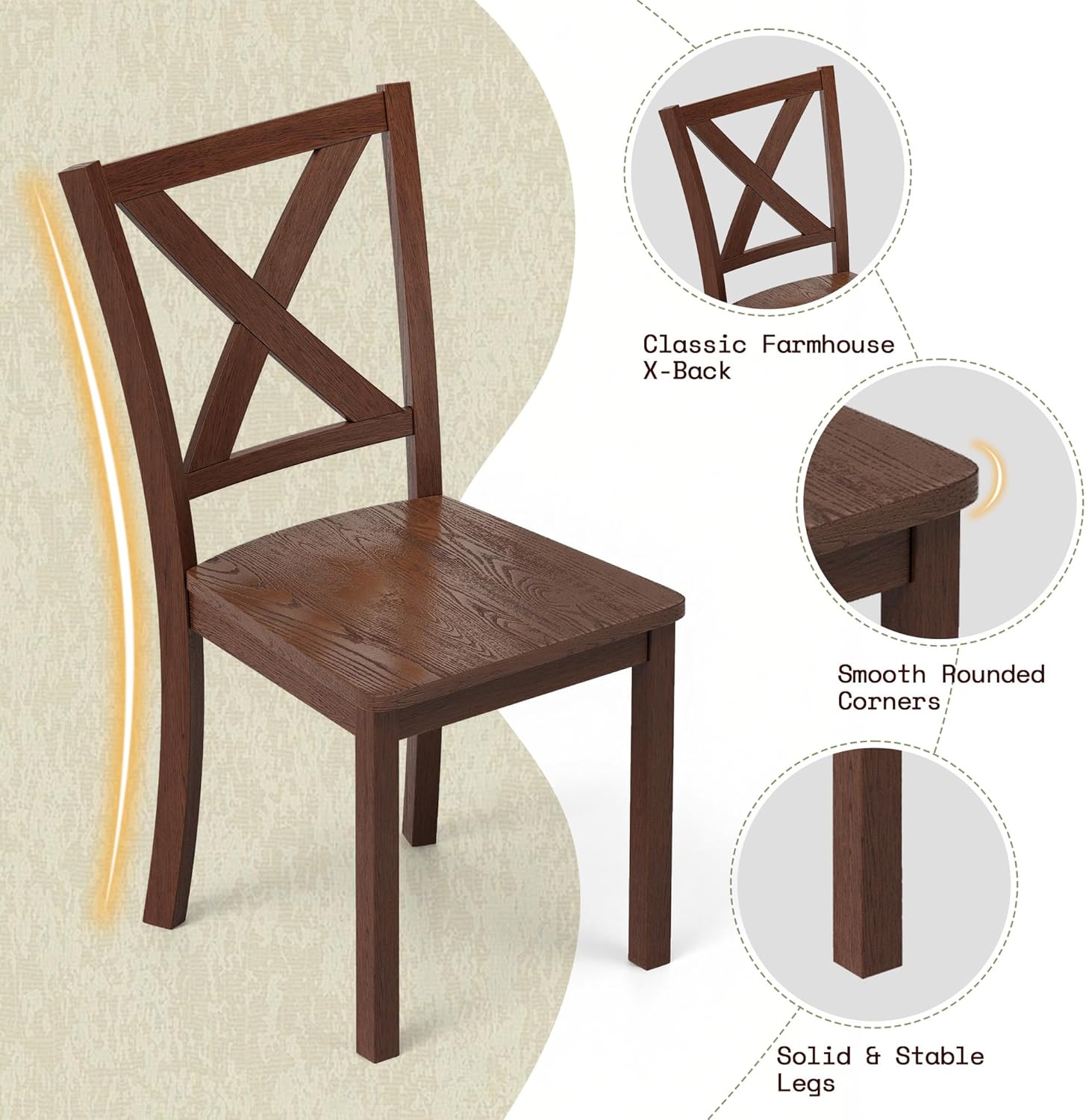 AMERLIFE 6-Piece Farmhouse Dining Table Set, 59" Wooden Table with 4 Chairs & Bench, Dining & Kitchen Room Set for 6, Space-Saving Rustic Dining Set, Walnut