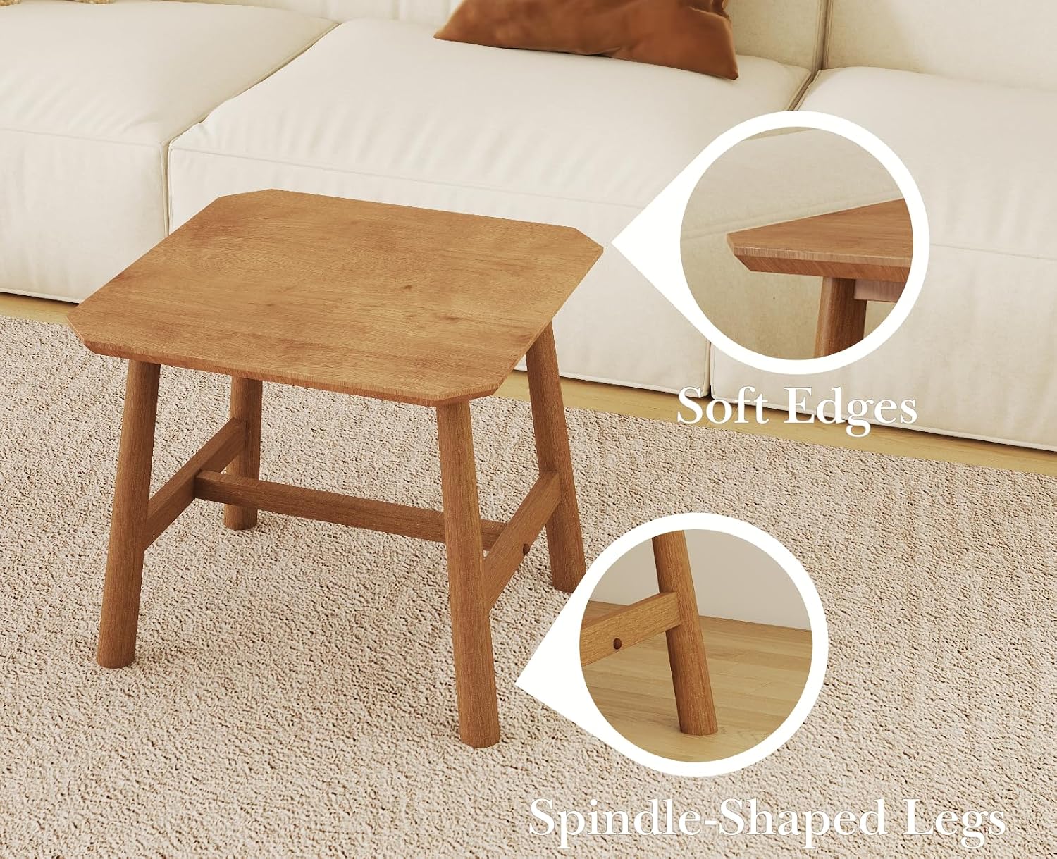 CIMOTA Solid Wood Side Table Modern Small Square End Table for Living Room Farmhouse Narrow Nightstand for Small Spaces/Bedroom/Office, Natural Finish