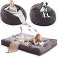Giant Bean Bag Chair Bed for Adults, Convertible Beanbag Chairs to Floor Mattress, Large Bean Bag Lazy Chair with High-Density Foam Filling, Bean Bag Couch Sofa Bed Machine Washable, Dark Grey