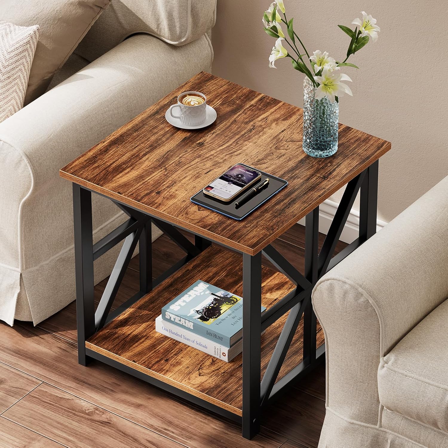 GreenForest End Table Portable Small Desk, Walnut