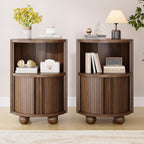 Decofy Modern Round Nightstands Set of 2 with Sliding Doors and 2 Storage Shelves, Modern Bedside End Table, Suitable for Bedroom (Walnut)