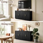 66.5" Sideboard Buffet Cabinet with Storage, Modern Credenza with Arched Doors, Large Wood Accent Cabinet for Living Room Entryway (Black)