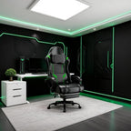 Gaming Chair with Footrest, Ergonomic Gamer Chair with Pocket Spring Cushion and Lumbar Pillow, Video Game Chair for Adults (Black + Green)