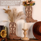 Havawish 2 Pcs Western Wall Decor Wood Cowboy Boots Wall Planter for Indoor Plants 12 x 8'' Western Boot Flower Hanging Vase for Flower Faux Rustic Home Decor for Bathroom Bedroom(Retro Style)