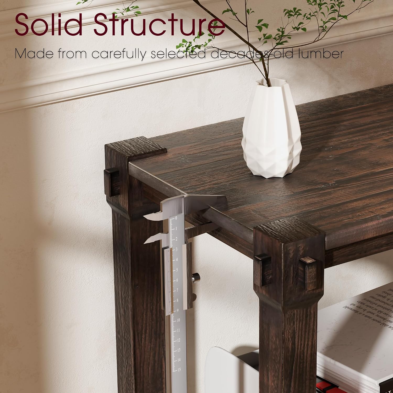 Vintage Aged Solid Wood Side Table, End Table, Nightstand, Bedside Table, Mortise and Tenon, Wear-Resistant Top, Sturdy Accent Table for Living Room Bedroom 20"×22"×22"