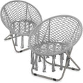 Magshion Boho Saucer Chair for Adults, Folding Chair with Tassels Cotton Rope Mesh, Cozy Moon Chair for Indoor Outdoor Home, Garden, Patio, Yard Decor and Relaxation (Grey, Set of 2)
