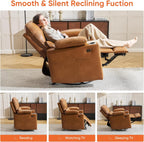 270 Swivel Rocker Recliner with Adjustable Memory Armrests, Oversized Power Nursery Recliner with Heating and Massage, Rocking Chair with One-Touch Reset, Double Cup Holder, Faux Leather, Camel