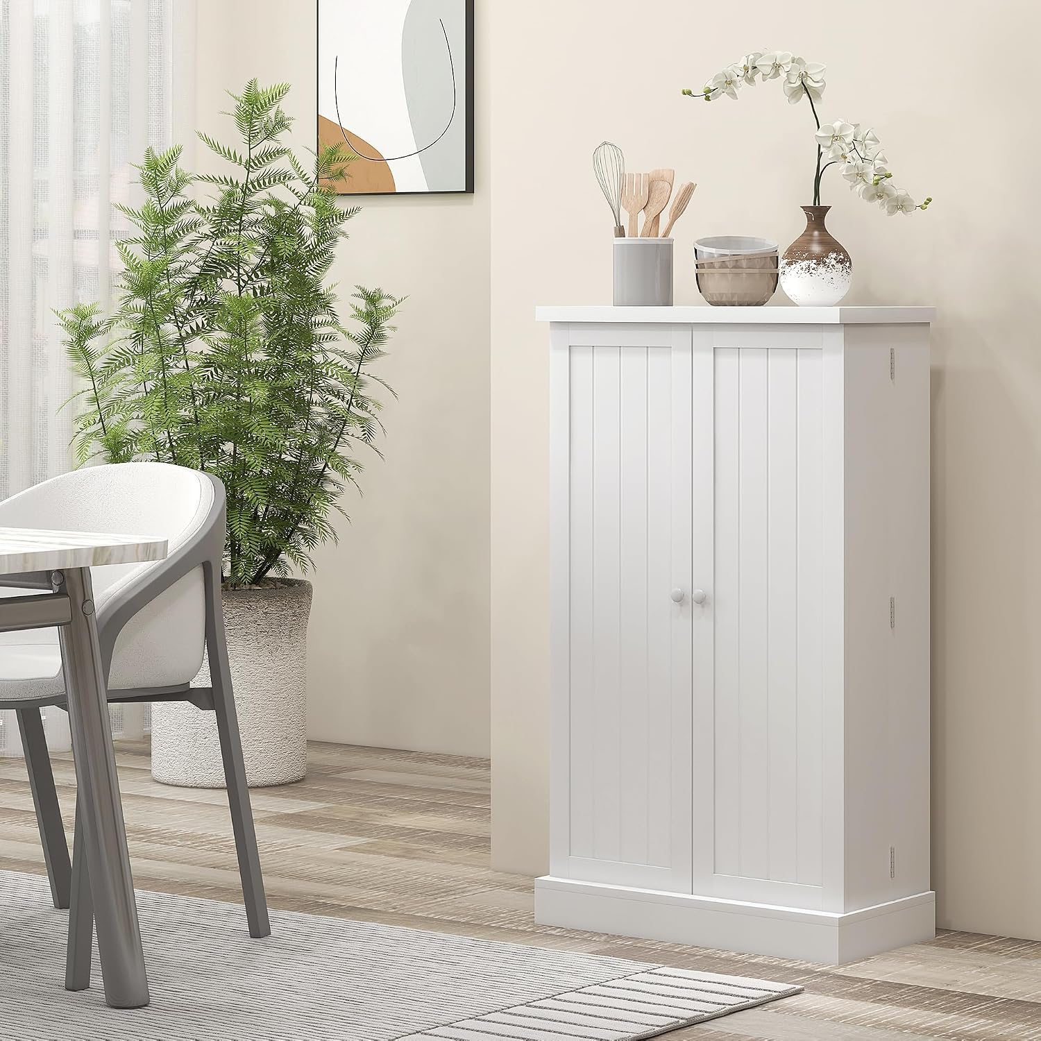 Anwick 5-Tier Kitchen Pantry Cabinet,Freestanding Buffet Cupboard with Doors & Adjustable Shelves,41" Food Pantry Storage Cabinets for Small Dining Room Living Room (White)