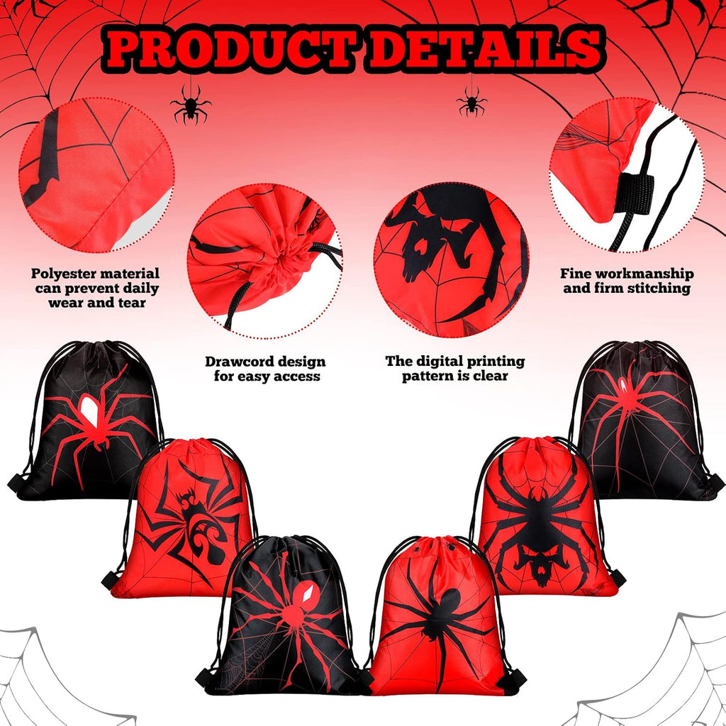 Lothee 24 Pcs Spider Drawstring Bags Birthday Party Favors Goodie Bag Backpack Spiderweb Candy Treat Bags for Birthday Party Supplies (Novel Style)