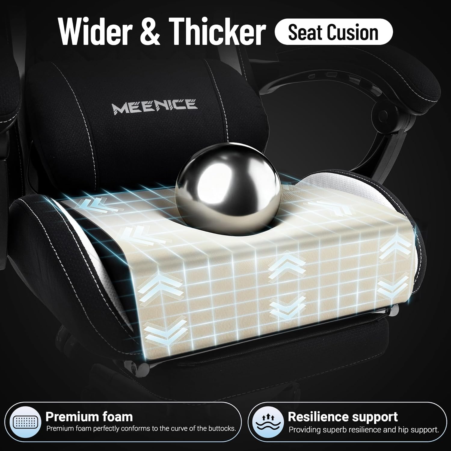 Big and Tall Gaming Chair Fabric with Pocket Spring Cushion, High Back Heavy Duty Gaming Chairs for Adults with Massage Lumbar Support, Ergonomic Computer Chair with Footrest for 400LBS Black