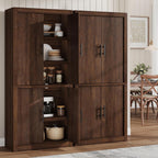 IDEALHOUSE Tall Wooden Kitchen Pantry Cabinet, Farmhouse 4-Magnetic Door Freestanding Food Storage Cupboard Pantry Cabinet with Adjustable Shelves & Large Storage for Dining, Living Room, Retro Brown