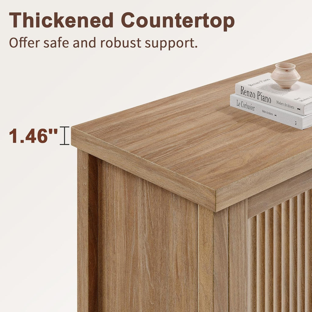 Memobarco Fluted Buffet Cabinet with Storage（55.59" W Accent Sideboard Cabinet Modern Credenza with Doors & Adjustable Shelves Modular Coffee Bar Media Console for Dining Room Entryway,Natural Oak
