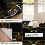 Elegant Black Runner Rug with Geometric Marble & Gold Greek Key Design, Low Pile Non-Slip Hallway Carpet, Washable Kitchen Floor Mat, for Living Room Bedroom Entryway Home Office Decor, 2' x 8'