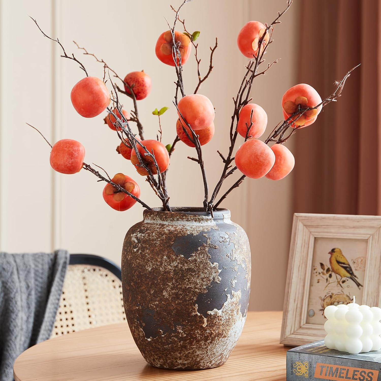 Smiletag Rustic Vase for Home Decor, Farmhouse Terracotta Vases, Stone Vases, Large Vases for Living Room Decor, Rustic Flower Vase Decoration for Living Room